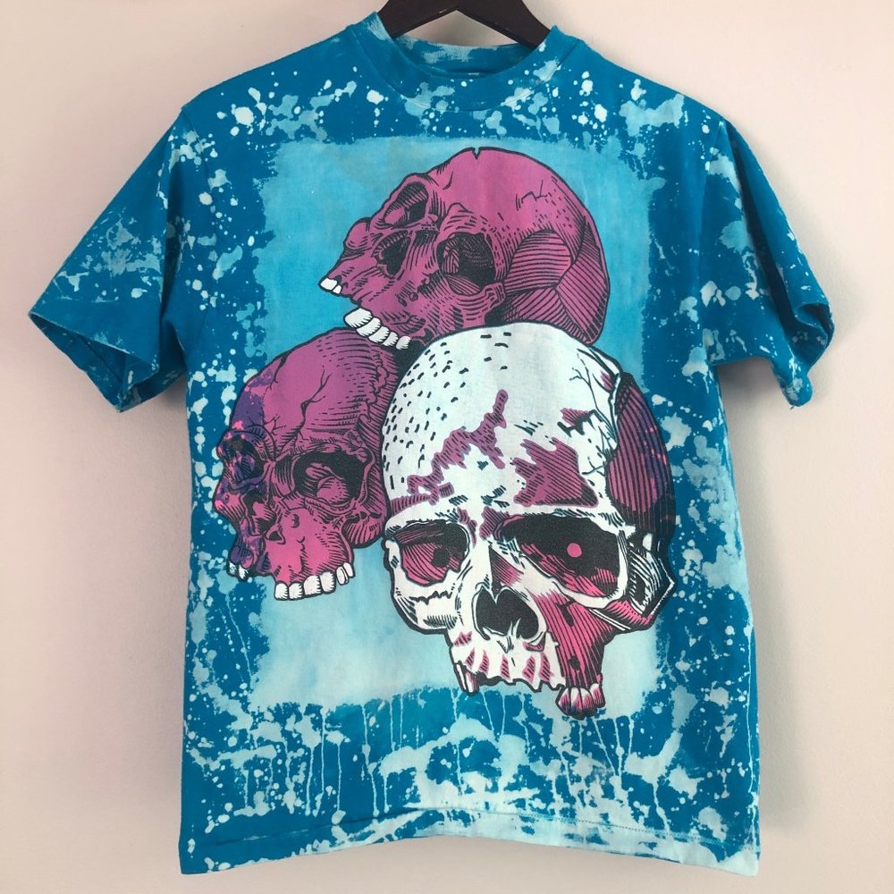 Vintage Tie Dye Skulls T-Shirt (Size:M/L)